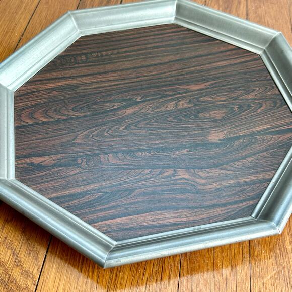 Vintage 60s Gotham Pewter and Formica Octagon Cocktail Tray MCM Mad Men Bar Tray - Picture 12 of 14